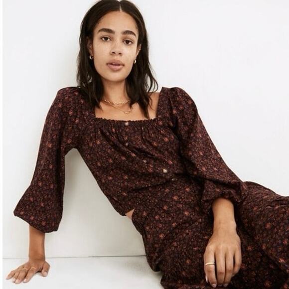 Madewell Puff-Sleeve Button-Front Crop Top in Orchard Floral Medium EUC - Picture 2 of 9